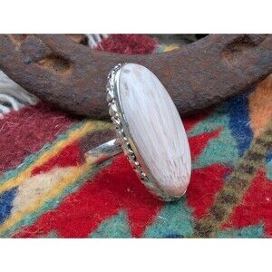 Vintage Scolecite Stone Ring, Southwestern Jewelry